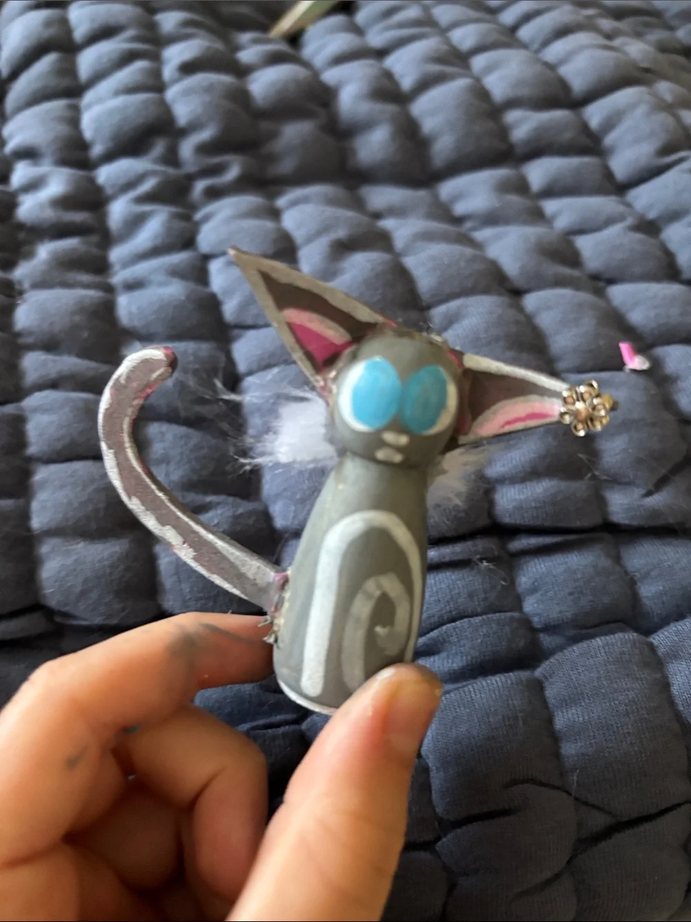 Stylish Gray Cat Toy Figurine with Blue Eyes